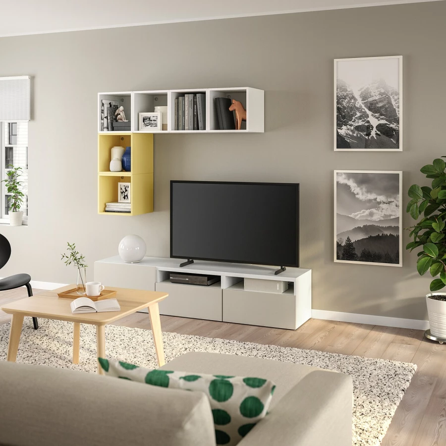 Комплект мебели д/гостиной  - BESTÅ / EKET/ BESTА IKEA/ БЕСТА/ЭКЕТ ИКЕА, 170х180 см, белый/желтый (изображение №1)