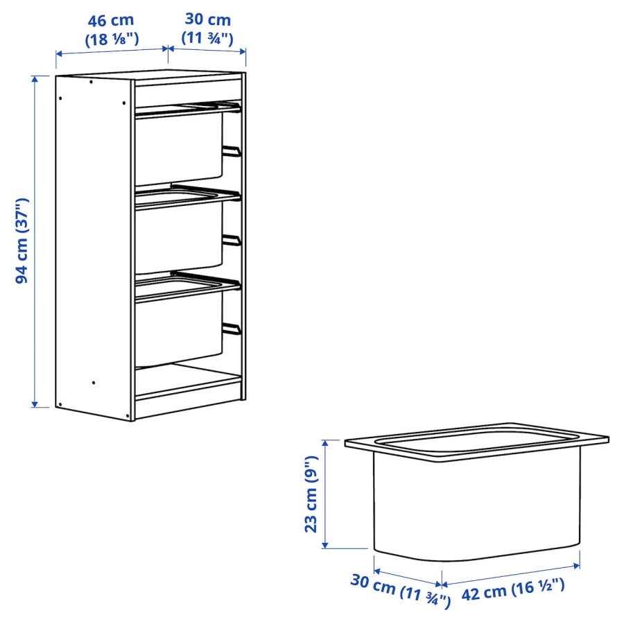 Стеллаж - IKEA TROFAST, 46х30х94 см, серый/темно-серый, ТРУФАСТ ИКЕА (изображение №4)