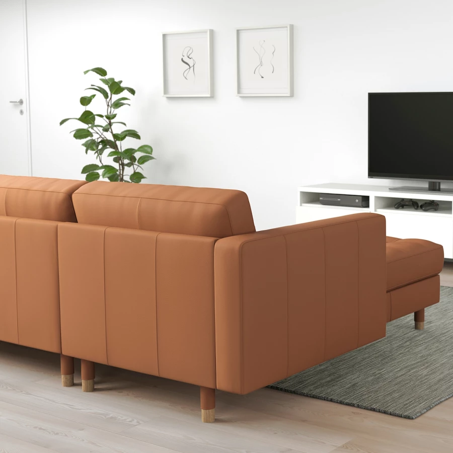 5-местный диван с шезлонгом - IKEA LANDSKRONA, 360х158х78 см, оранжевый, кожа, ЛАНДСКРУНА ИКЕА (изображение №5)