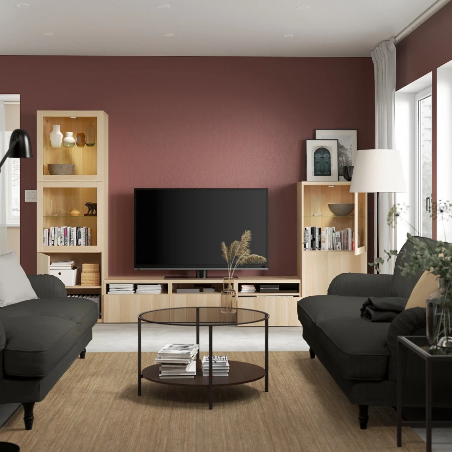 Комбинация для хранения ТВ - IKEA BESTÅ/BESTA, 193x42x300см, светло-коричневый, БЕСТО ИКЕА (изображение №2)