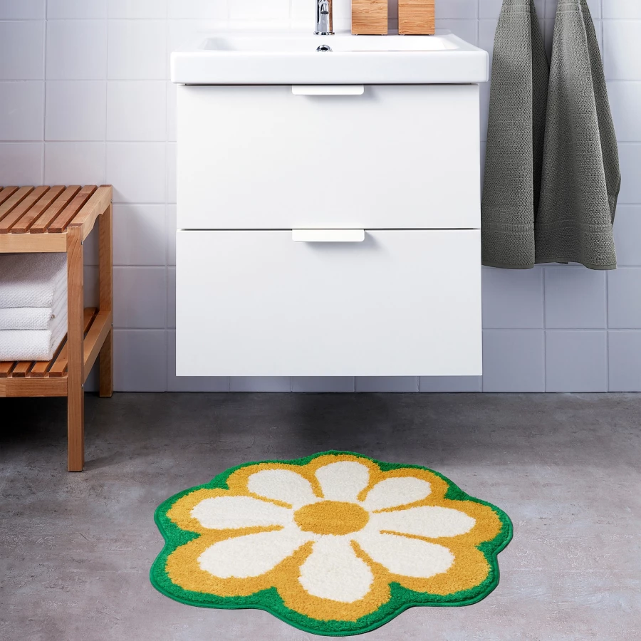 Коврик для ванной - IKEA KARRKNIPPROT, 65 см, желтый/зеленый/белый, КЭРРКНИППРОТ ИКЕА (изображение №3)
