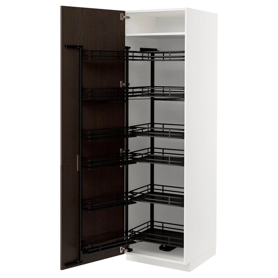 Высокий шкаф с выдвижной кладовой - IKEA METOD/МЕТОД ИКЕА, 60х60х200 см, белый/коричневый (изображение №1)