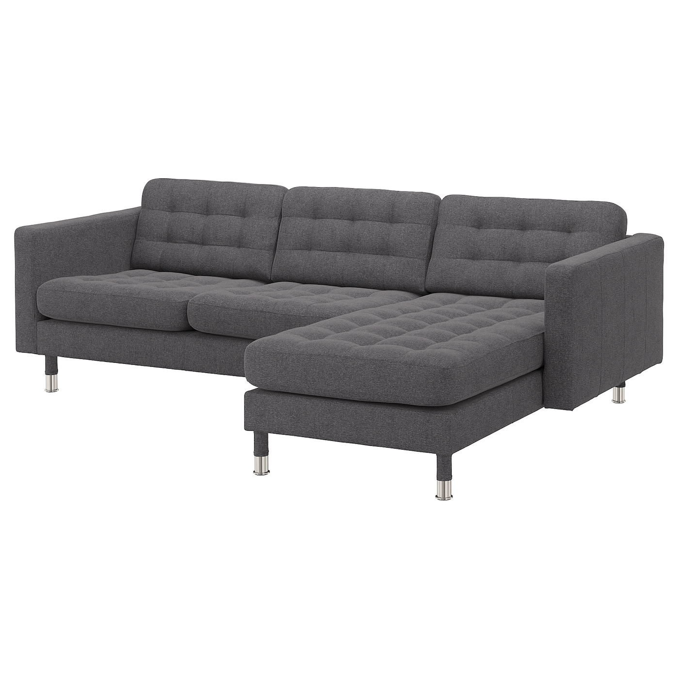 3-местный диван с шезлонгом - IKEA LANDSKRONA, 89x240см, темно-серый/серебристый, ЛАНДСКРУНА ИКЕА
