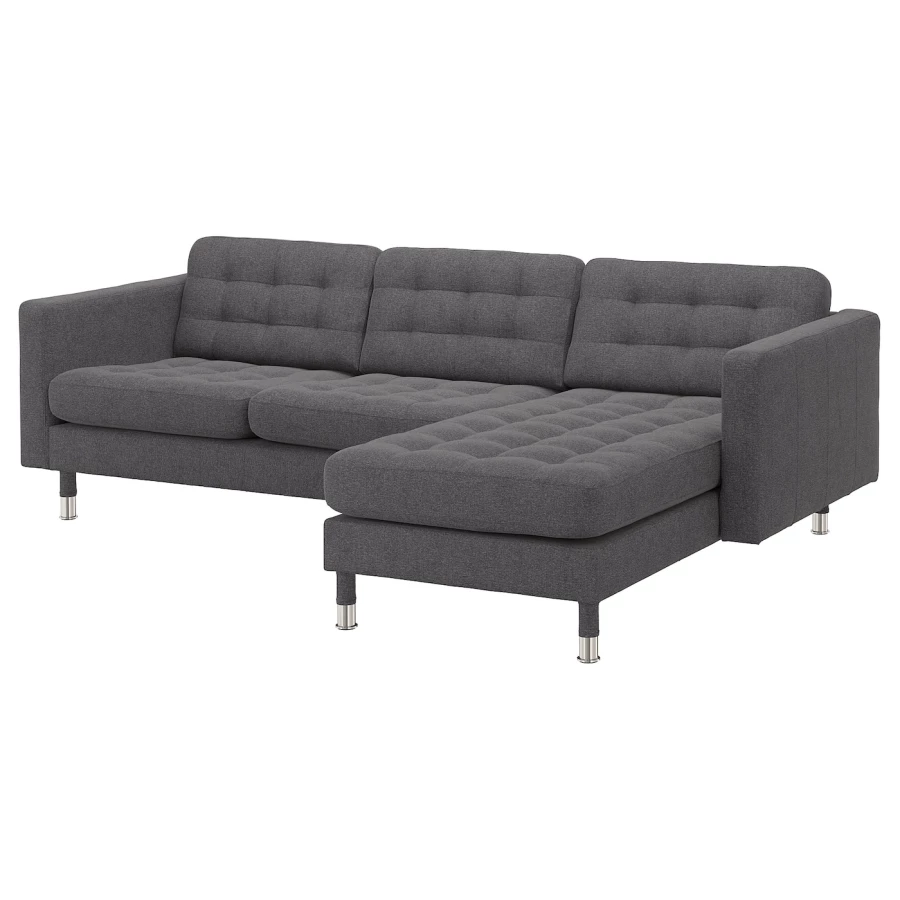3-местный диван с шезлонгом - IKEA LANDSKRONA, 89x240см, темно-серый/серебристый, ЛАНДСКРУНА ИКЕА (изображение №1)