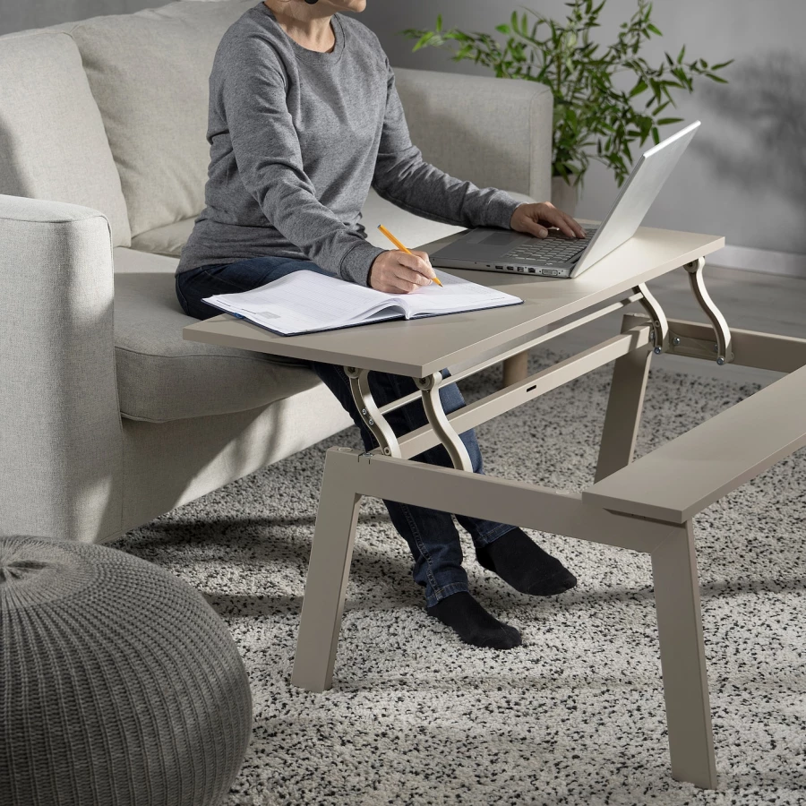 Журнальный стол, регулируемый - IKEA ИКЕА LJUNGSBRO, 104x70 см, бежевый (изображение №5)