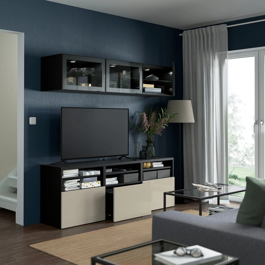 Комбинация для хранения ТВ - IKEA BESTÅ/BESTA, 192x42x180см, черный/светло-коричневый, БЕСТО ИКЕА (изображение №2)