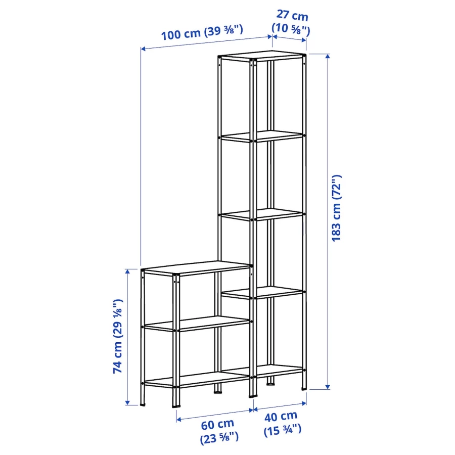 Стеллаж - IKEA HYLLIS, 100х27х183 см, оцинкованная сталь, ХИЛЛИС ИКЕА (изображение №5)