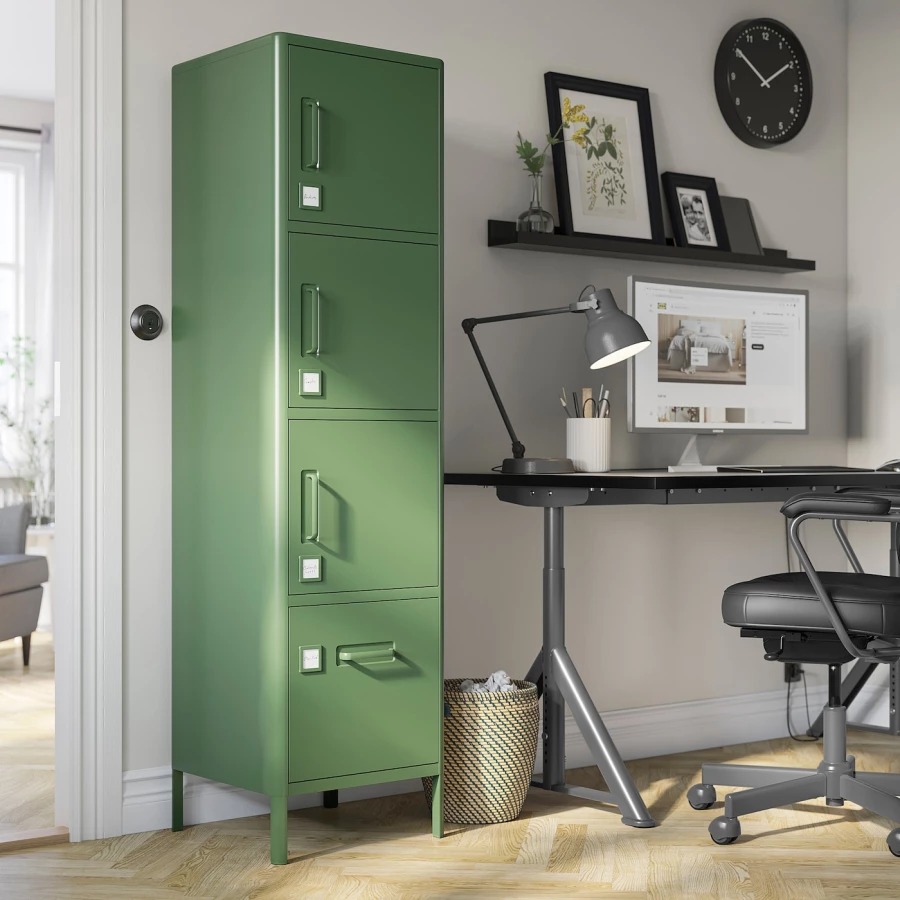 Высокий шкаф с ящиком и дверцей - IKEA IDÅSEN/IDASEN/ИДОСЕН ИКЕА, 172х47х45 см, зеленый (изображение №6)
