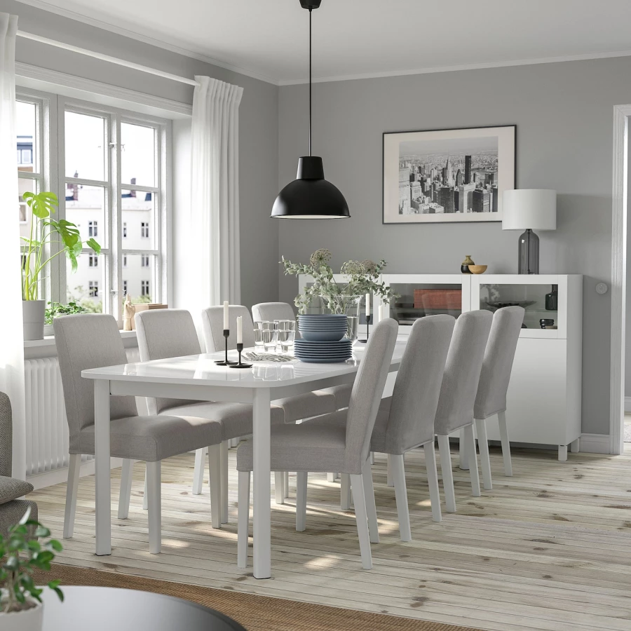 Стол 8 стульев - STRANDTORP  / BERGMUND IKEA/ СТРАНДТОРП/БЕРГМУНД ИКЕА, 205х95х75 см, серый/белый (изображение №9)