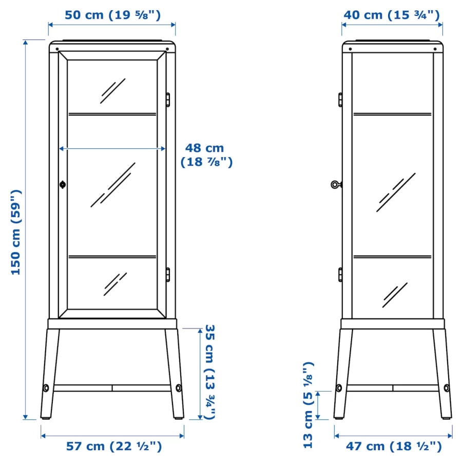 Шкаф-витрина - IKEA FABRIKOR/FABRIKÖR, 57x150 см, светло-серо-зеленый ФАБРИКОР ИКЕА (изображение №4)