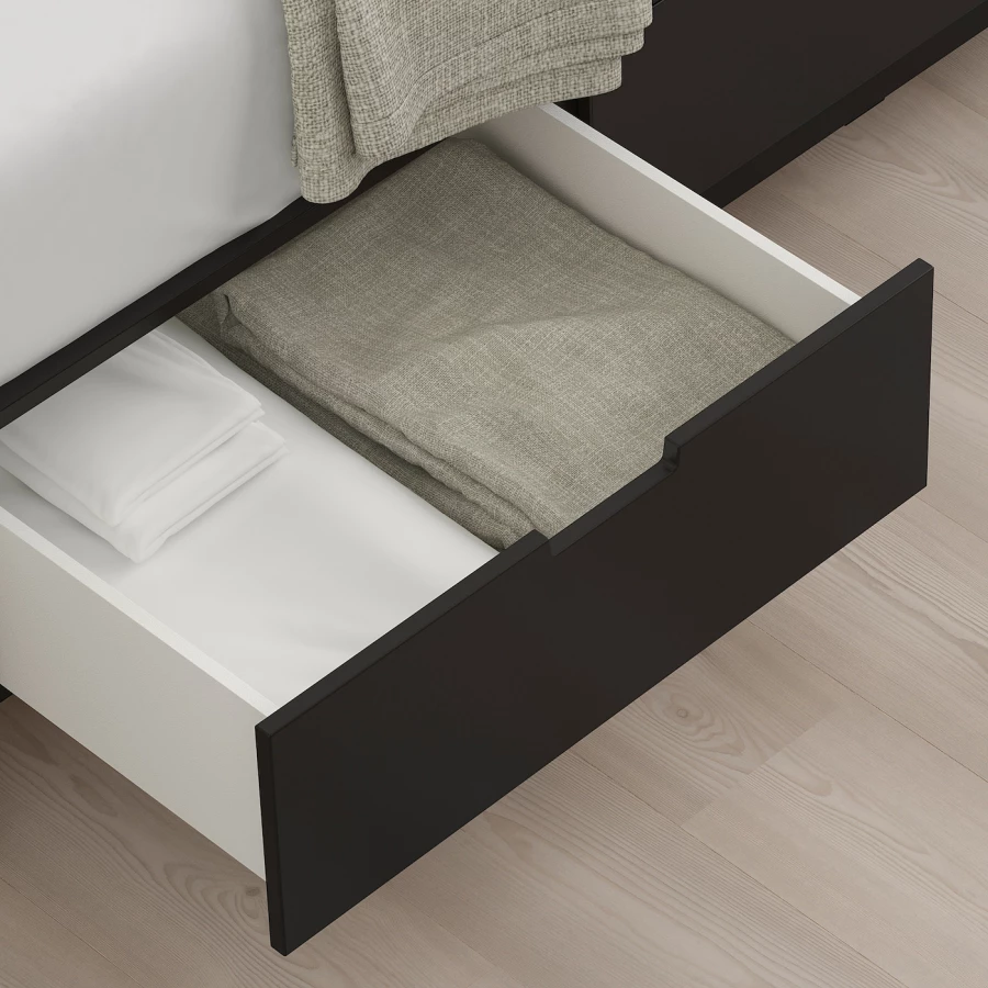 Каркас кровати с местом для хранения и матрасом - IKEA NORDLI, 200х90 см, матрас жесткий, черный, НОРДЛИ ИКЕА (изображение №7)