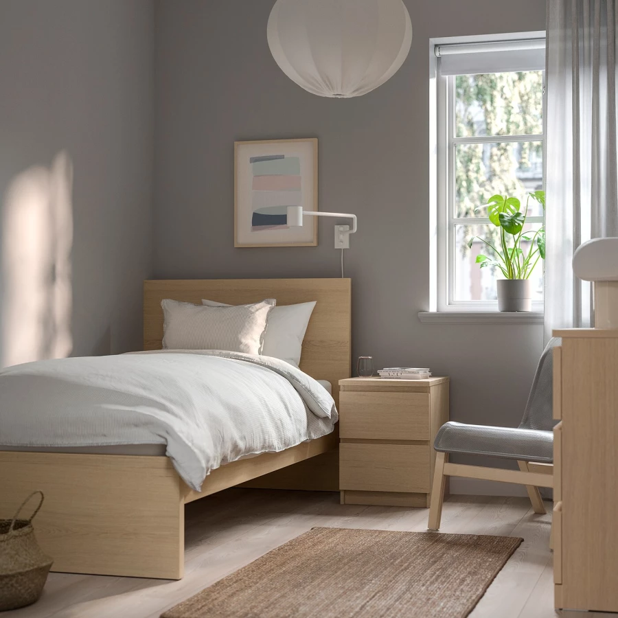 Каркас кровати - IKEA MALM/LINDBАDEN/LINDBÅDEN, 90х200 см, дубовый шпон, беленый МАЛЬМ/ЛИНДБАДЕН ИКЕА (изображение №3)