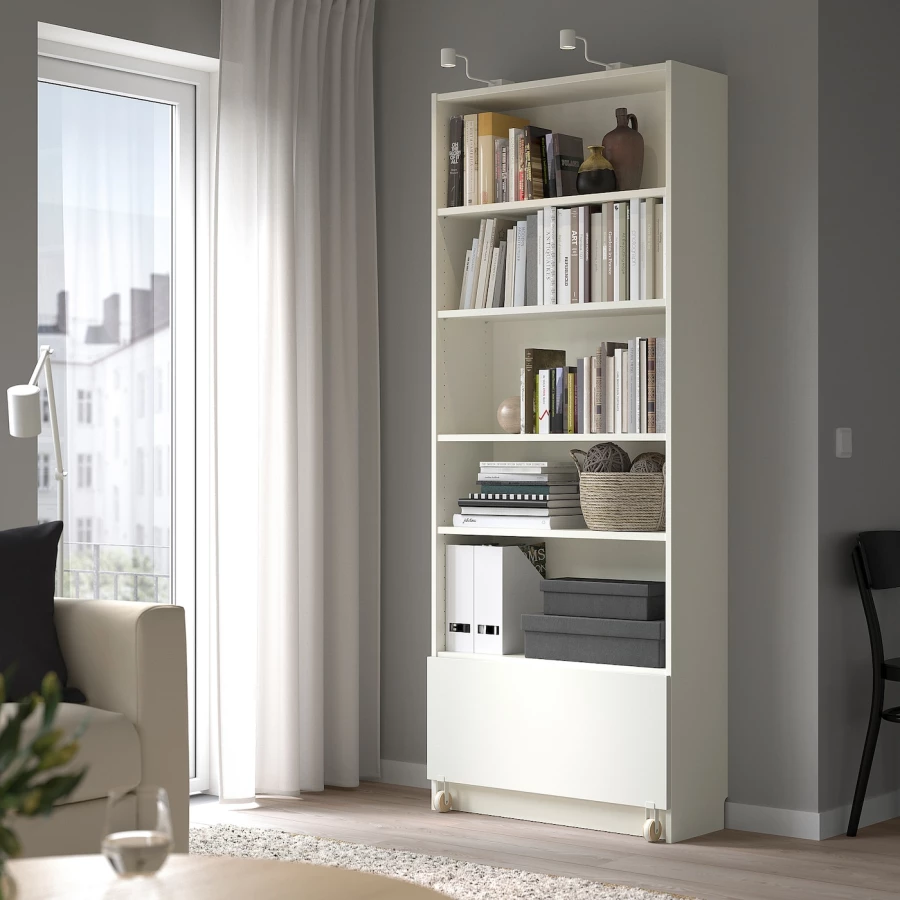 Книжный шкаф с ящиками - BILLY IKEA/БИЛЛИ ИКЕА, 30х80х202 см, белый (изображение №2)