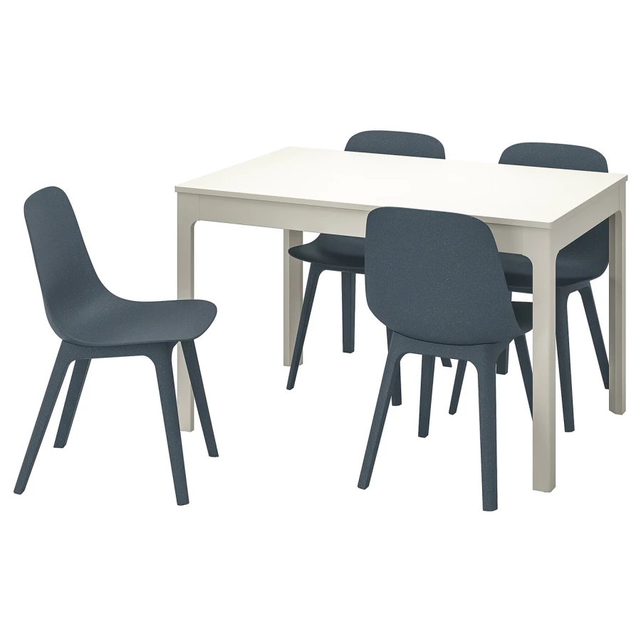 Стол и 4 стула - IKEA EKEDALEN/ODGER/ЭКЕДАЛЕН/ОДГЕР ИКЕА, 120/180х80 см, белый/темно-голубой (изображение №1)