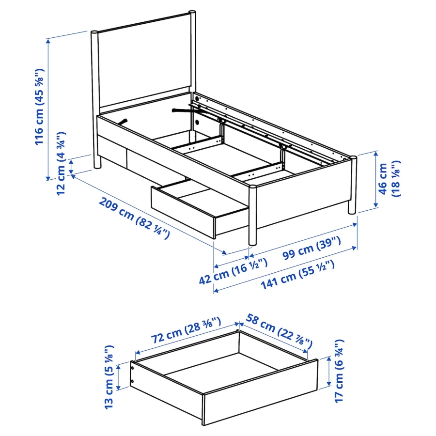 Каркас кровати с ящиками - TONSTAD IKEA/ ТОНСТАД ИКЕА, 90х200 см, светло-коричневый (изображение №7)