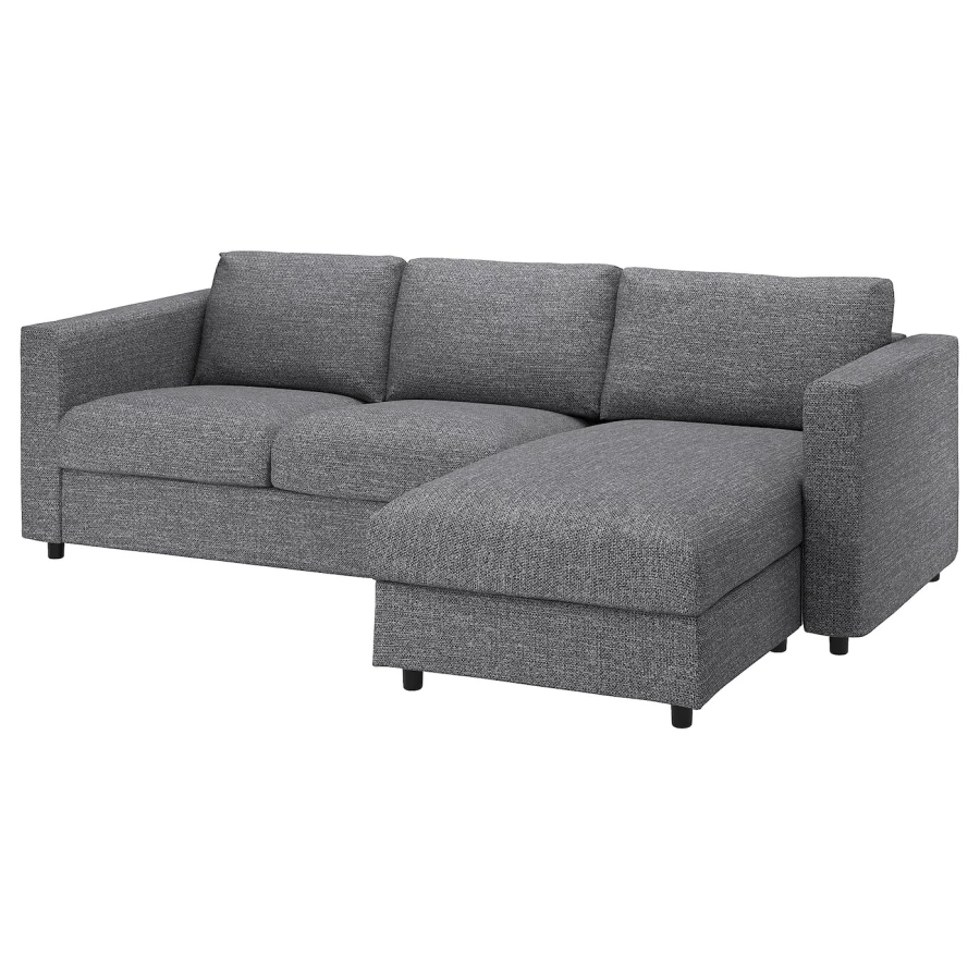 VIMLE Чехол на 3-местный диван с шезлонгом/Лейде серо-черный ИКЕА (изображение №1)