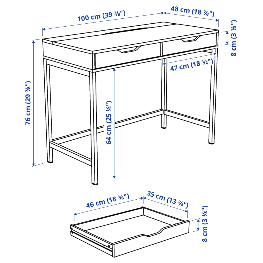 Письменный стол - ALEX IKEA/ АЛЕКС ИКЕА,  100х48 см, под белены дуб (изображение №6)