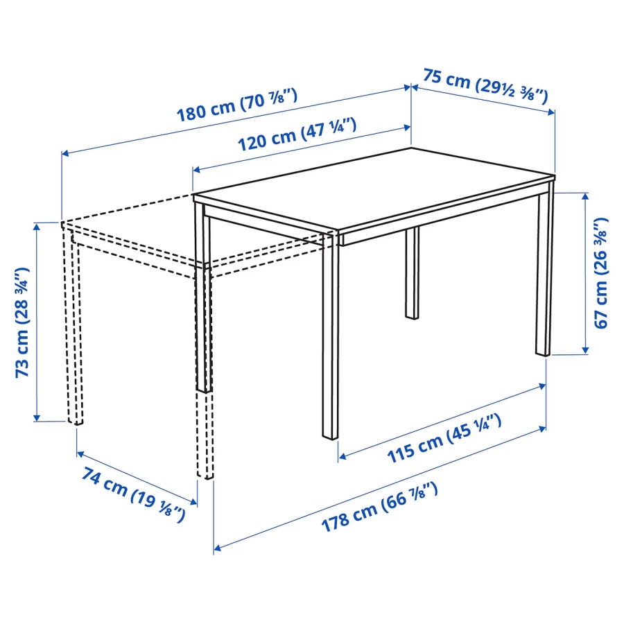 Кухонный стол - VANGSTA/TEODORES IKEA/ ВАНГСТА /ТЕОДОРЕ ИКЕА, 120х180 см, белый (изображение №6)