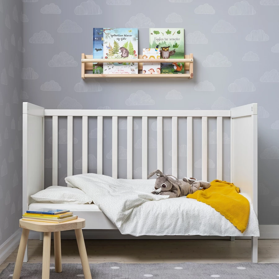 Пододеяльник и наволочка для детской кроватки - LEN  IKEA/ ЛЕН ИКЕА, 110х125/35х55 см, белый (изображение №3)