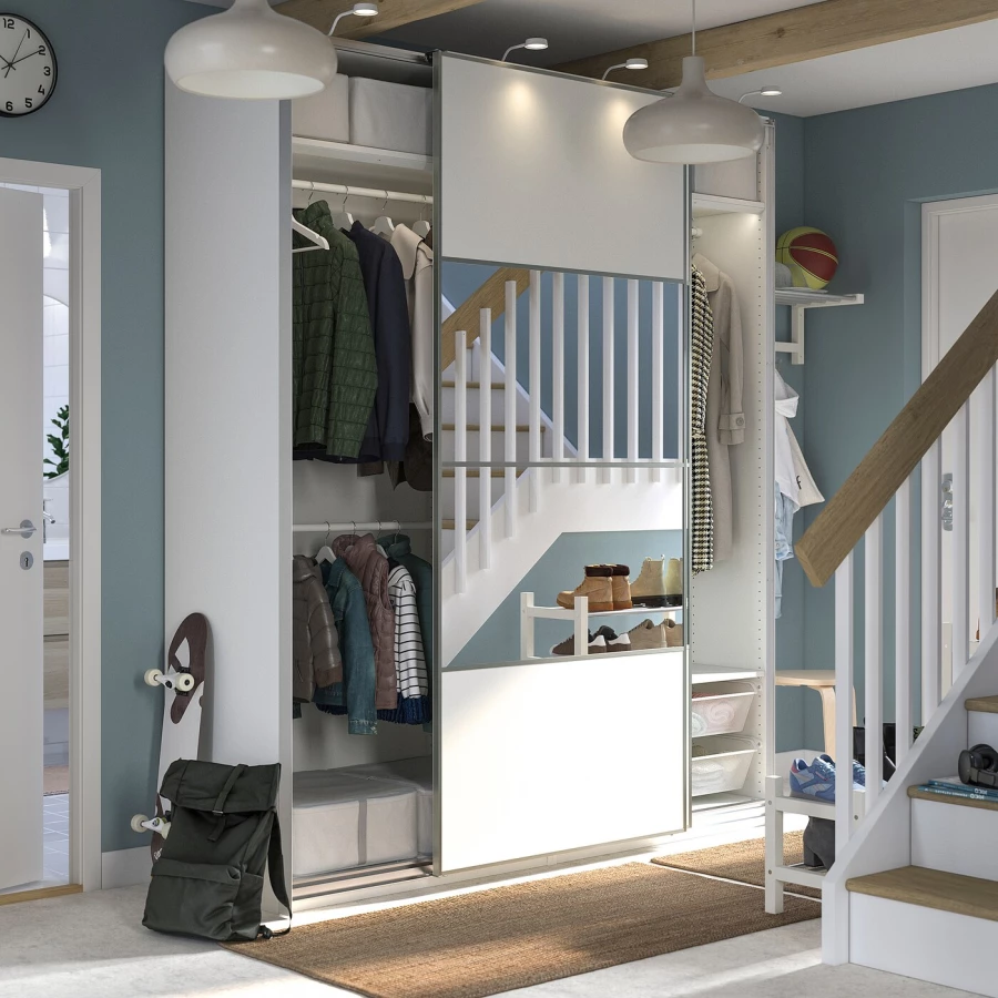 Шкаф-купе - IKEA PAX/AULI MEHAMN/ПАКС/АУЛИ/МЕХАМН ИКЕА, 200x66x236 см, белый (изображение №3)