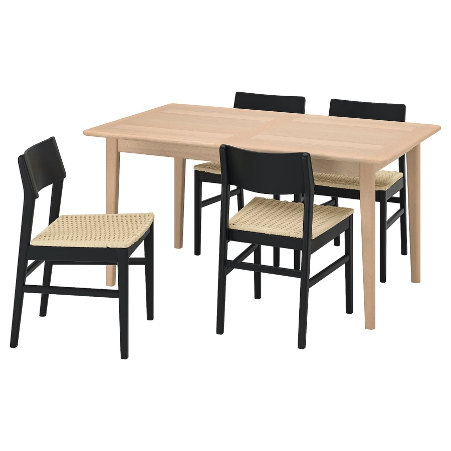 Стол и 4 стула - SKANSNÄS/SKANSNАS IKEA/ СКАНСНАС ИКЕА, 90х75 см,  под беленый дуб /черный (изображение №1)