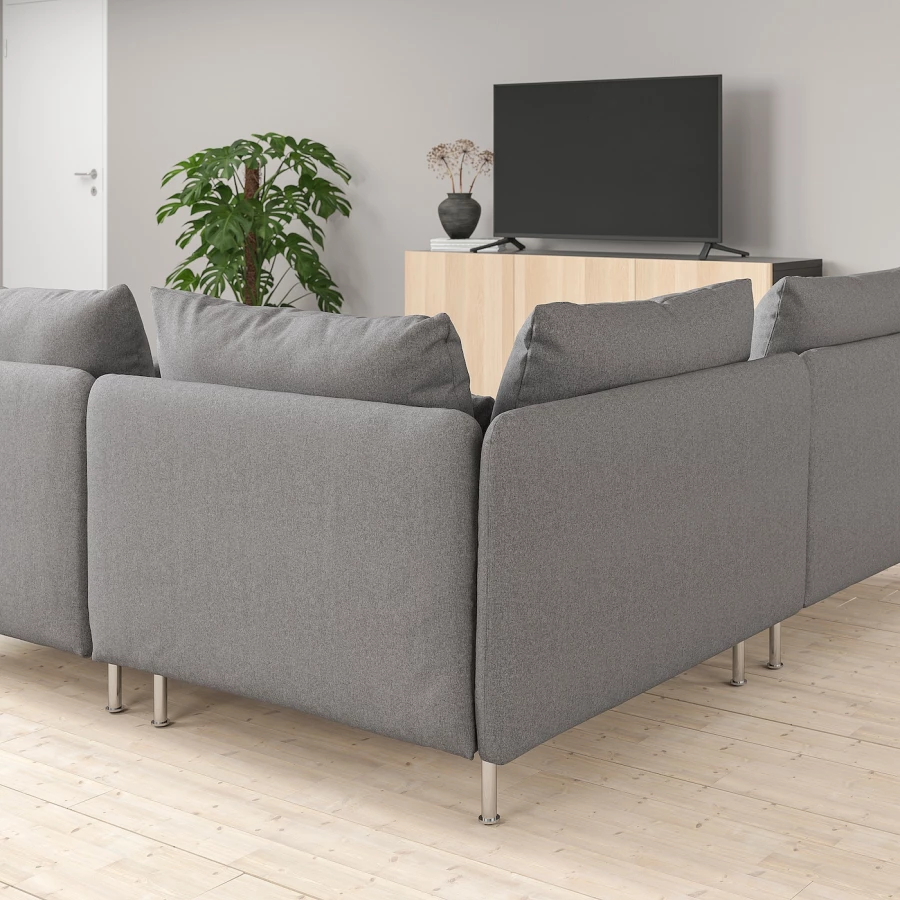 4-местный угловой диван - IKEA SÖDERHAMN/SODERHAMN, 99x192/291см, серый/светло-серый, СЕДЕРХАМН ИКЕА (изображение №3)