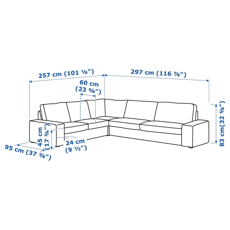 5-местный угловой диван - IKEA KIVIK, 83x95x257/297см, зеленый, КИВИК ИКЕА (изображение №8)