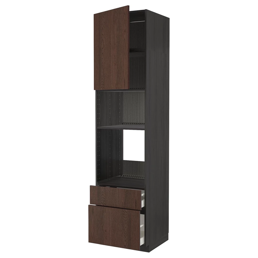 Высокий шкаф - IKEA METOD/MAXIMERA/МЕТОД/МАКСИМЕРА ИКЕА, 240х60х60 см, черный/коричневый (изображение №1)
