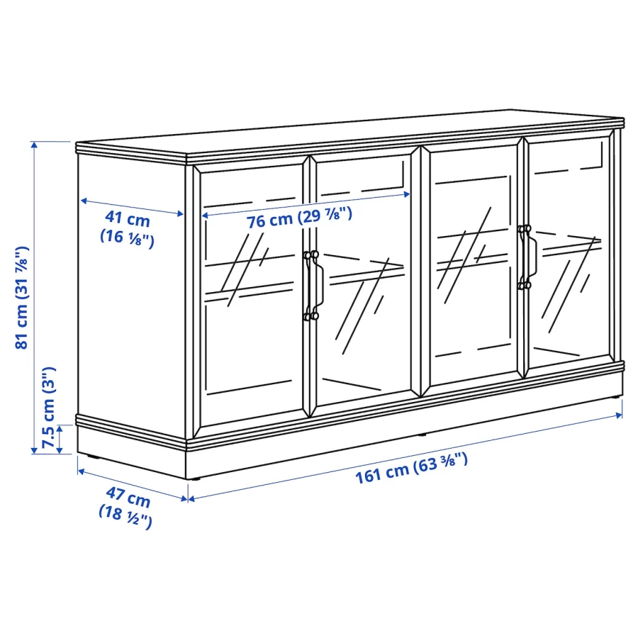 Шкаф для хранения  - LANESUND IKEA/ ЛАНЕСУНД ИКЕА, 161x47x81 см, коричневый/прозрачный (изображение №6)