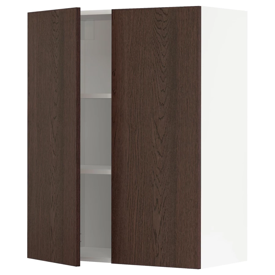 Навесной шкаф с полками/2 дверцы - METOD  IKEA/  МЕТОД ИКЕА, 100х80 см, белый/коричневый (изображение №1)