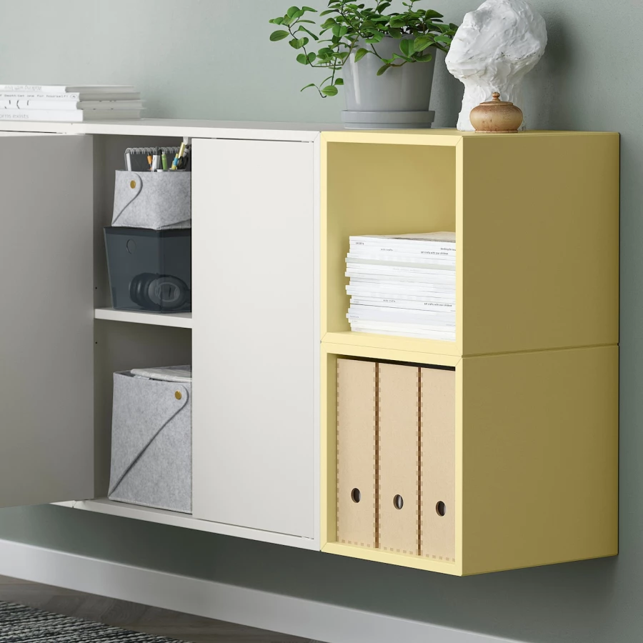 Комбинация для хранения - EKET IKEA/ ЭКЕТ ИКЕА,  175х70 см,   желтый/белый (изображение №3)