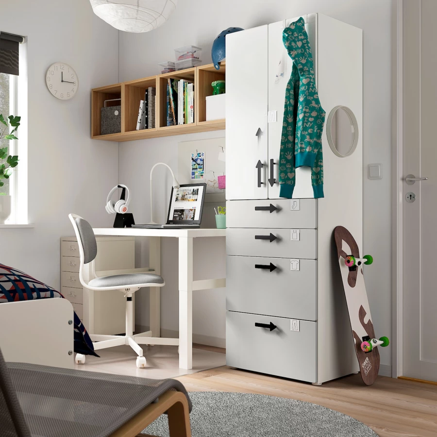 Шкаф детский - IKEA PLATSA/SMÅSTAD/SMASTAD, 60x57x181 см, белый/серый, ИКЕА (изображение №4)