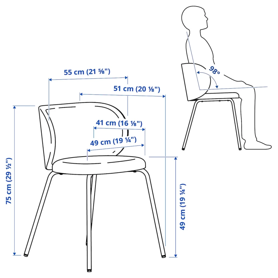 Стол и 4 стула - LISABO / KRYLBO IKEA/ ЛИСАБО/КРЫЛЬБО ИКЕА, 140х78х74 см, бежевый/синий (изображение №4)