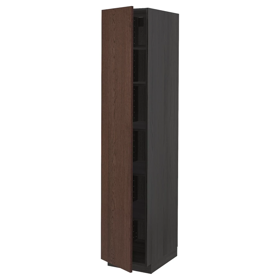 Высокий кухонный шкаф с полками - IKEA METOD/МЕТОД ИКЕА, 200х60х40 см, черный/коричневый (изображение №1)