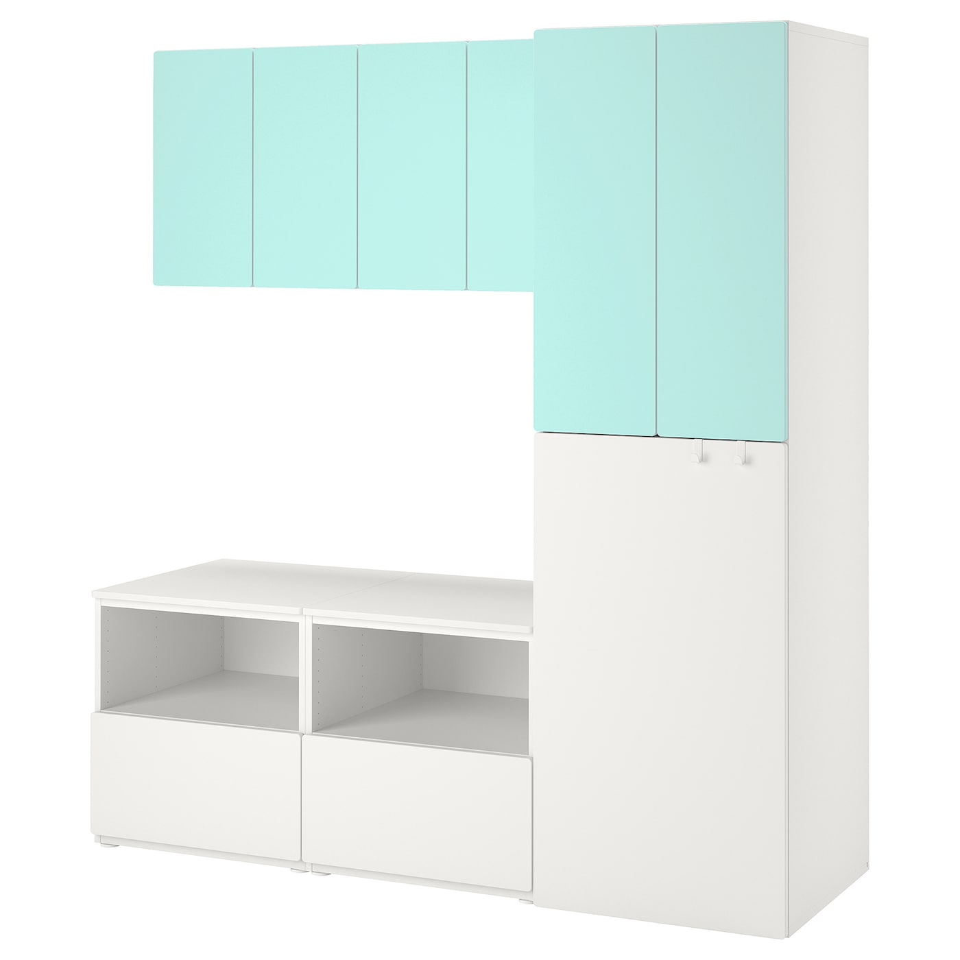 Детская гардеробная комбинация - IKEA PLATSA SMÅSTAD/SMASTAD, 196x57x180см, белый/бирюзовый, ПЛАТСА СМОСТАД ИКЕА