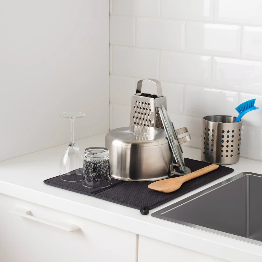 Коврик для сушки посуды - IKEA NYSKÖLJD/NYSKOLJD, 44х36 см, темно-серый, НЮХОЛИД ИКЕА (изображение №7)