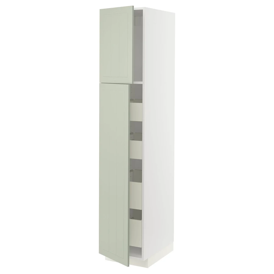 Высокий шкаф - IKEA METOD/MAXIMERA/МЕТОД/МАКСИМЕРА ИКЕА, 200х60х40 см, белый/светло-зеленый (изображение №1)