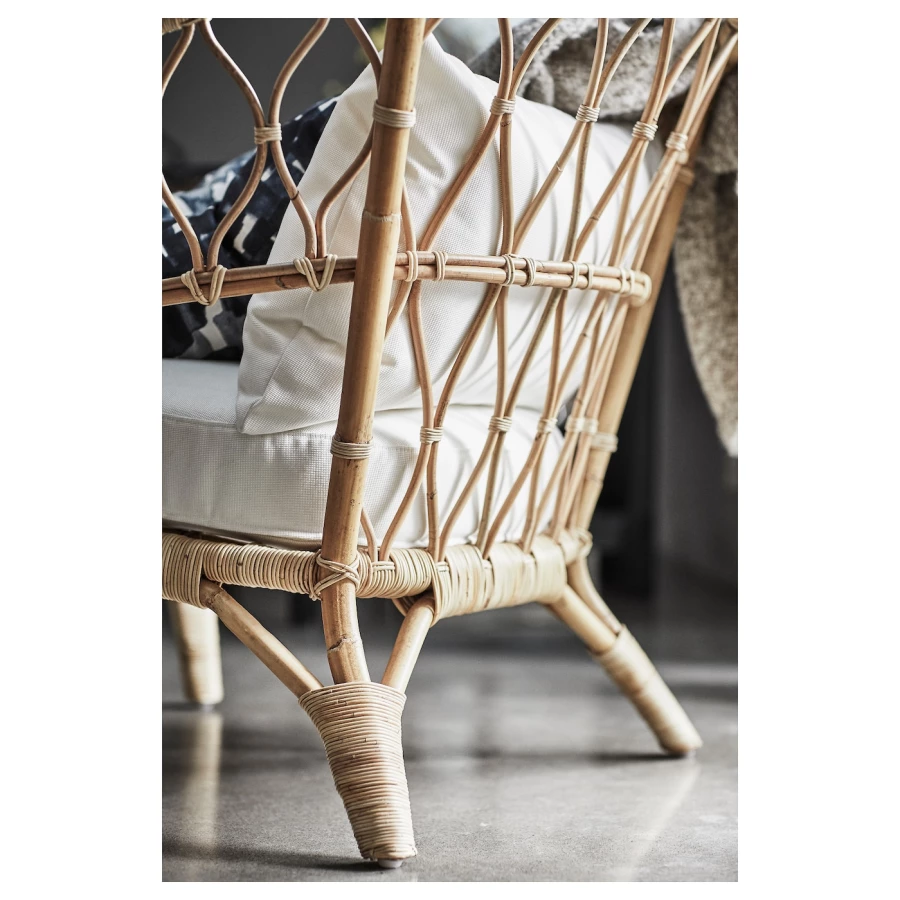 Кресло садовое - IKEA STOCKHOLM, 79х87 см, светло-коричневый/белый, СТОКГОЛЬМ ИКЕА (изображение №3)