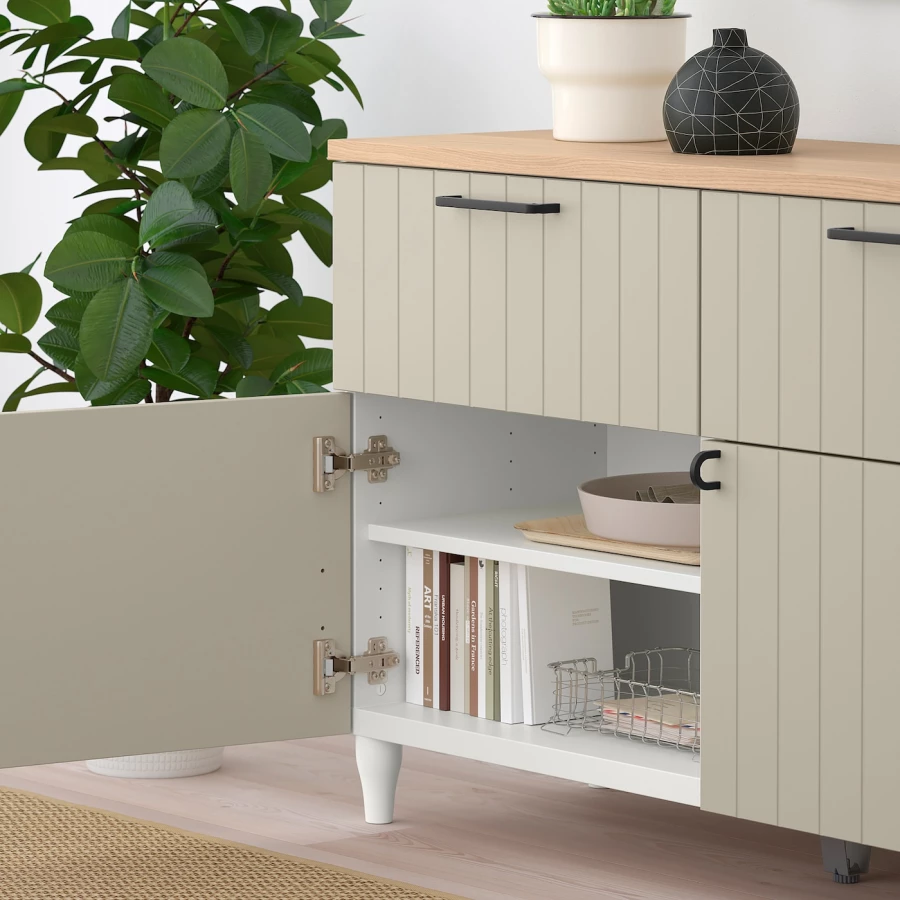 Комбинация для хранения - IKEA BESTÅ/BESTA, 120х42х76 см, белый/серо-бежевый, БЕСТО ИКЕА (изображение №3)