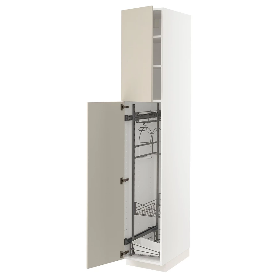 Высокий шкаф/бытовой - IKEA METOD/МЕТОД ИКЕА, 220х60х40 см, белый/бежевый (изображение №1)