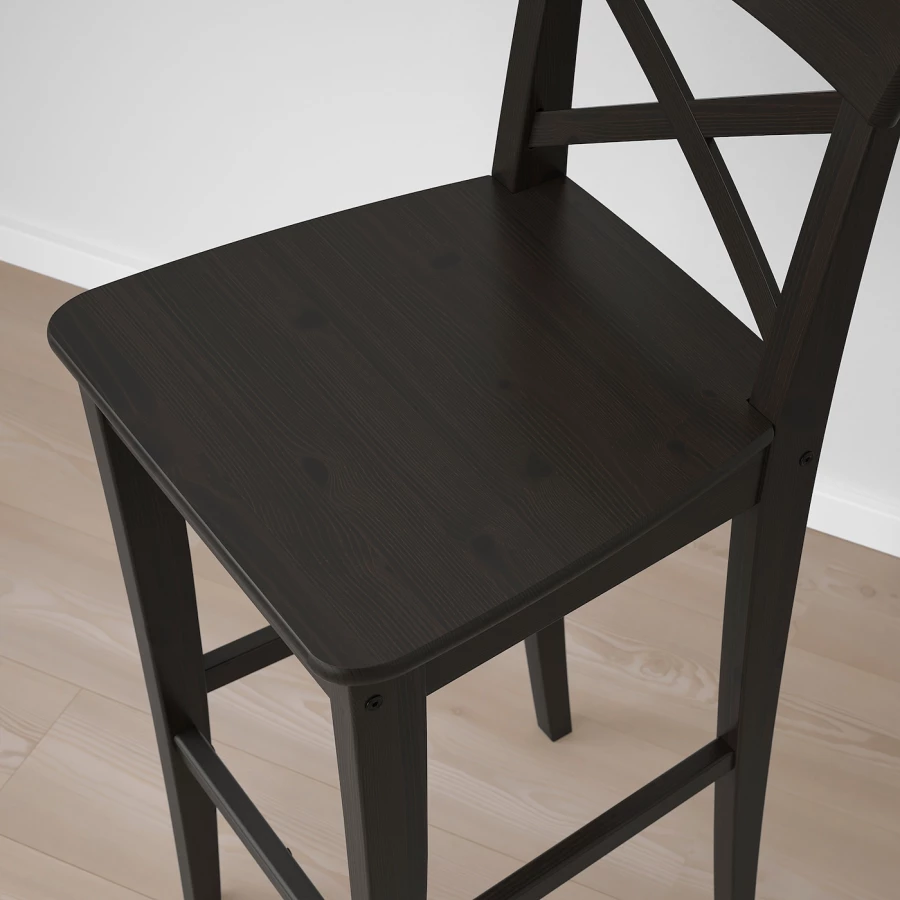 Барный стул со спинкой - INGOLF IKEA/ИНГОЛЬФ ИКЕА, 102х39х45 см, черный (изображение №5)