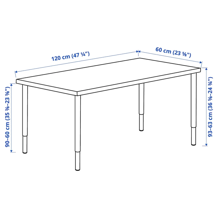 Письменный стол - IKEA MITTCIRKEL/OLOV/ МИТЦИРКЕЛЬ/ОЛОВ ИКЕА, 120х60 см, сосна/белый (изображение №6)