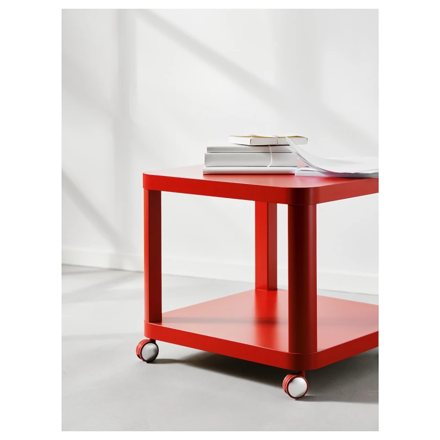 Стол приставной на колесиках - IKEA TINGBY/ИКЕА ТИНГБИ, 50х50х45 см, красный (изображение №2)