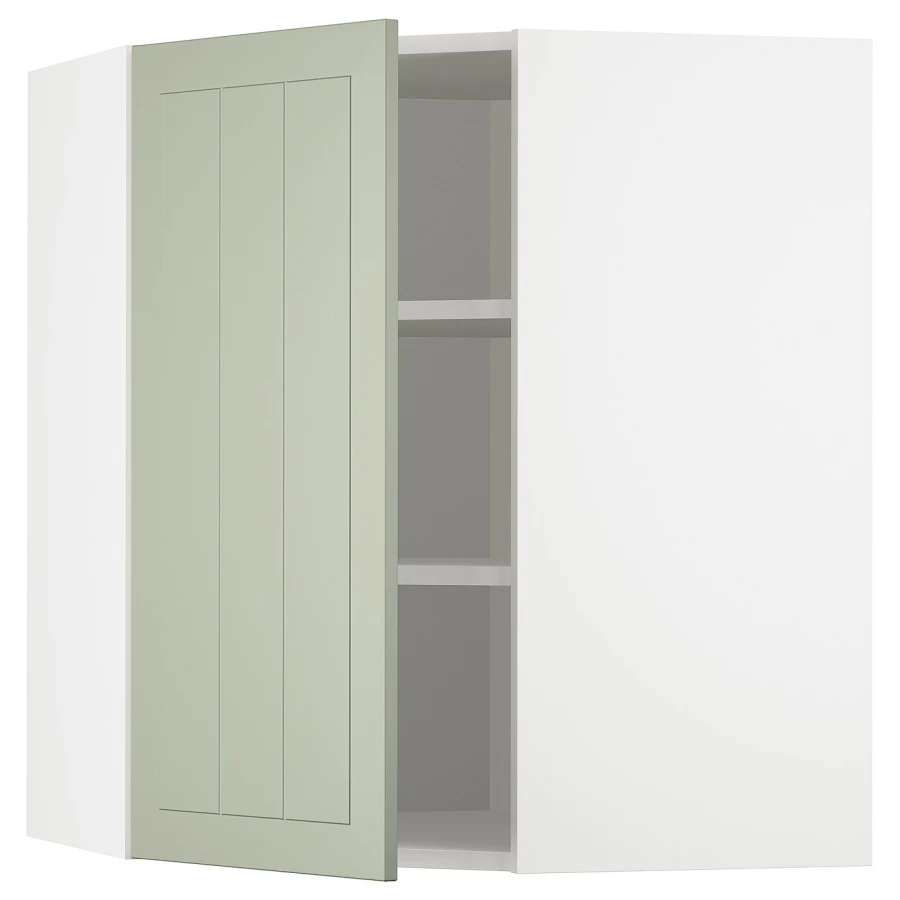 Угловой навесной шкаф с полками - METOD  IKEA/  МЕТОД ИКЕА, 80х68 см, белый/зеленый (изображение №1)
