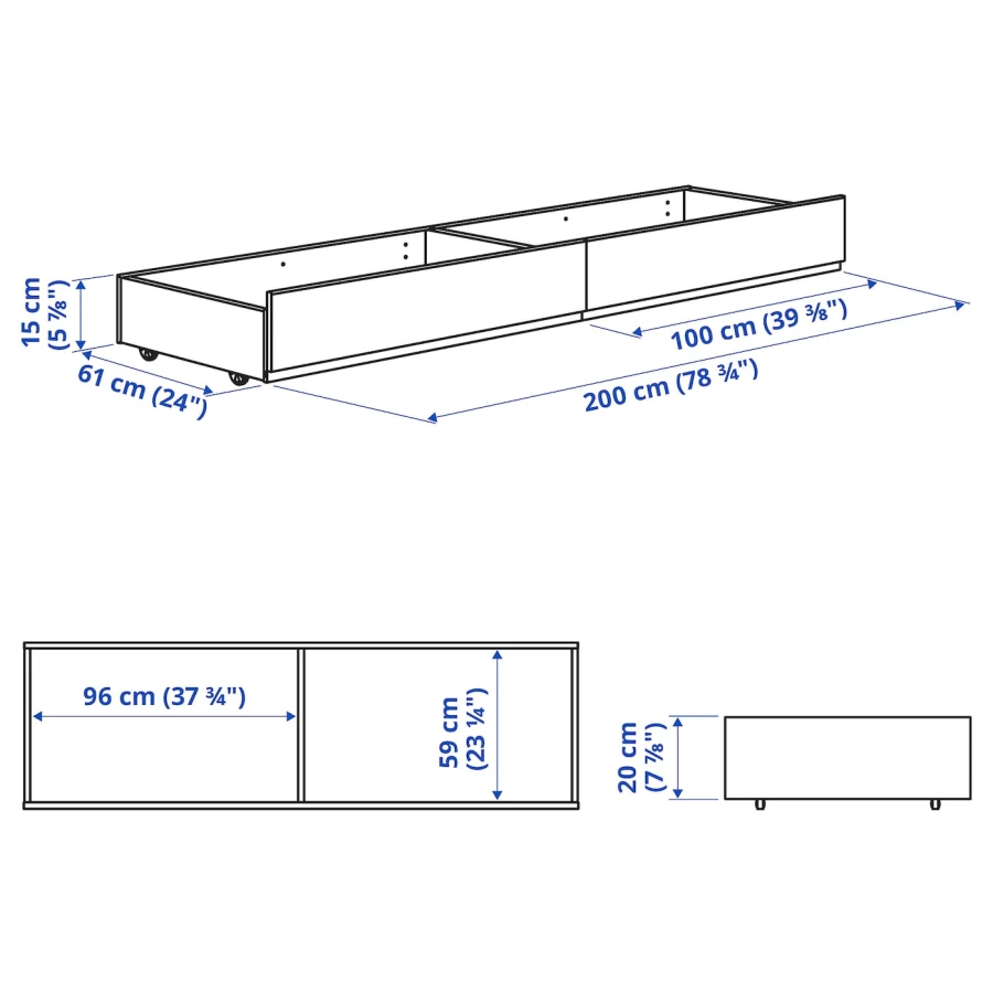 Ящик для каркаса кровати - IKEA HAUGA/ХАУГА ИКЕА, 29х62х100 см, черный/серый (изображение №4)