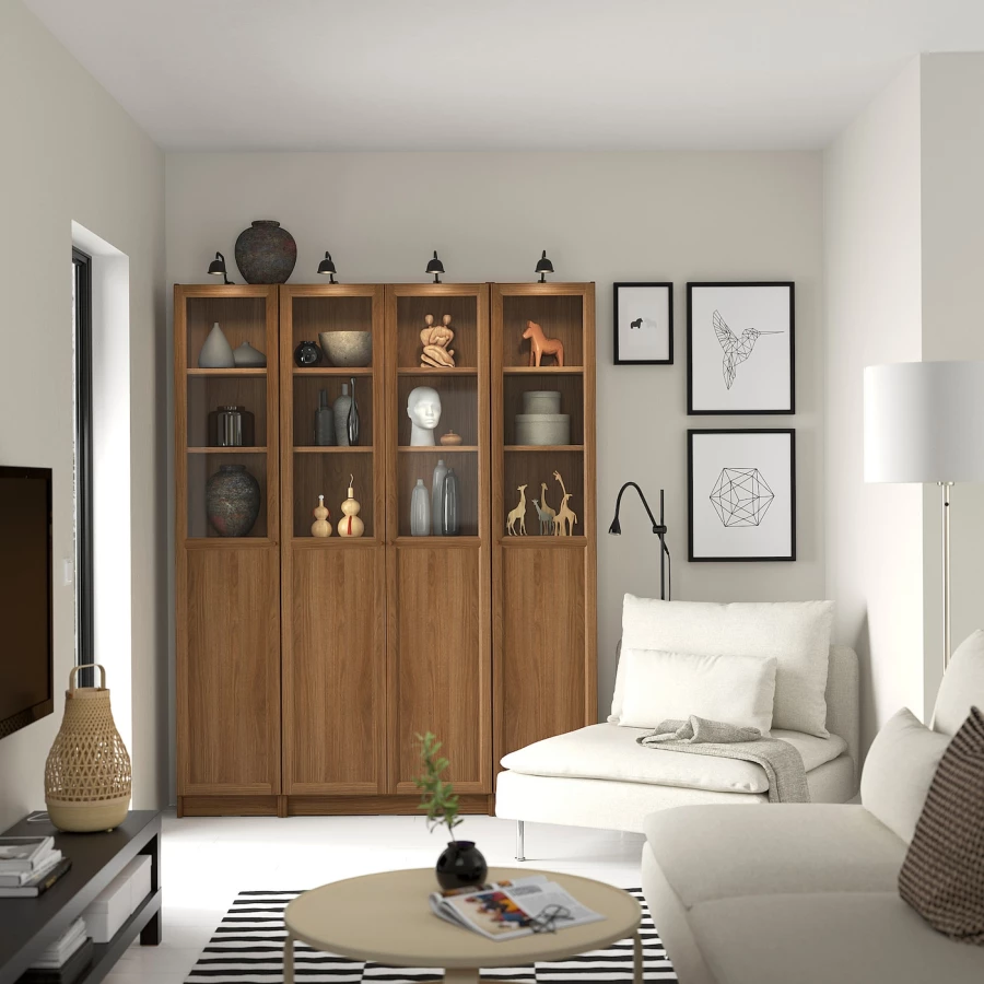 Книжный шкаф -  BILLY / OXBERG IKEA/ БИЛЛИ/ ОКСБЕРГ ИКЕА, 160х202 см,  коричневый (изображение №2)
