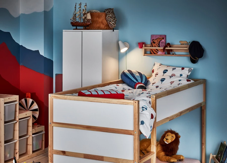 Кровать одноярусная - IKEA KURA/КЮРА ИКЕА, 90x200 см, белый/коричневый (изображение №4)