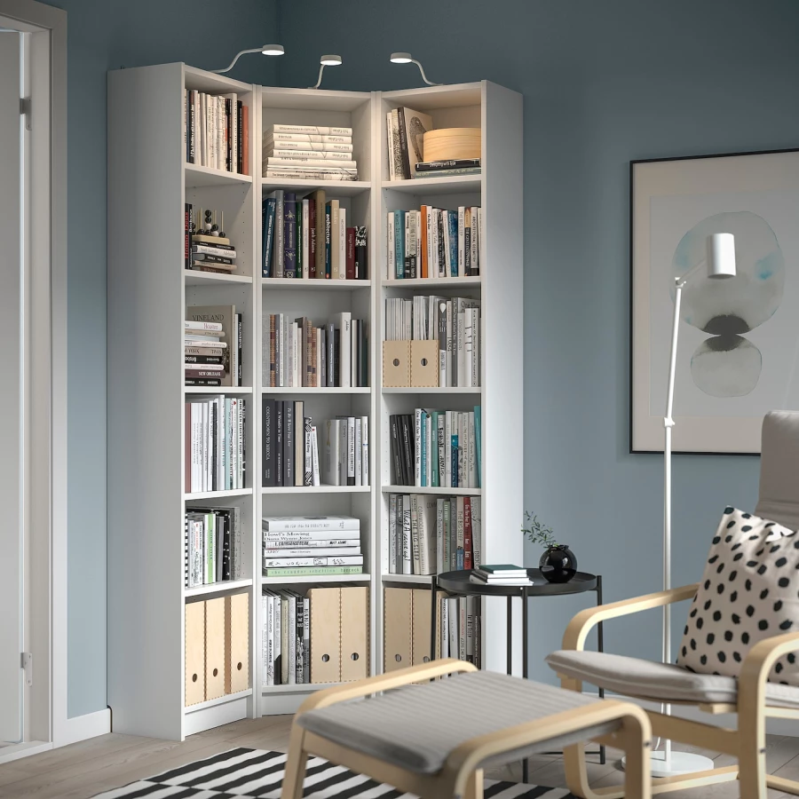 Угловой книжный шкаф - BILLY IKEA/БИЛЛИ ИКЕА, 28х95х202 см, белый (изображение №5)