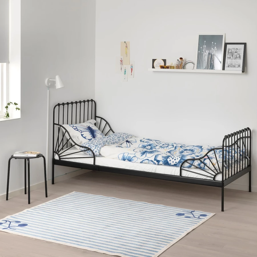 Кровать одноярусная - IKEA MINNEN/LURÖY/LUROY/МИННЕН /ЛУРОЙ ИКЕА, 80x200 см, черный/белый (изображение №3)