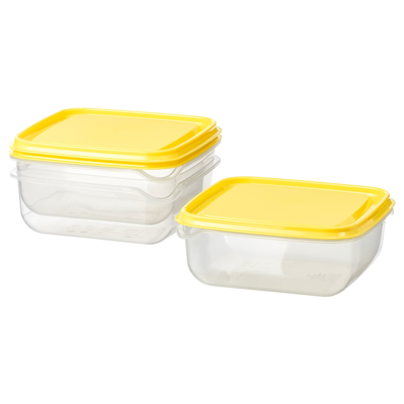 Набор контейнеров для продуктов с крышкой, 3 шт. - IKEA PRUTA, 14х14х6 см, желтый/прозрачный, ПРУТА ИКЕА